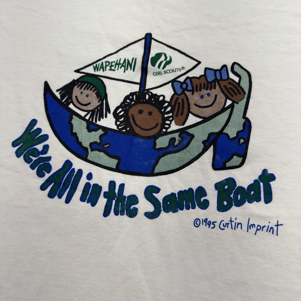 Vintage 1995‎ Girl Scouts Wapehani We're All In The Same Boat Earth Shirt 2XL SS